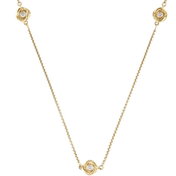 DAVID YURMAN 18K 750 YELLOW GOLD DIAMOND PETITE INFINITY STATION NECKLACE - Picture 5 of 9